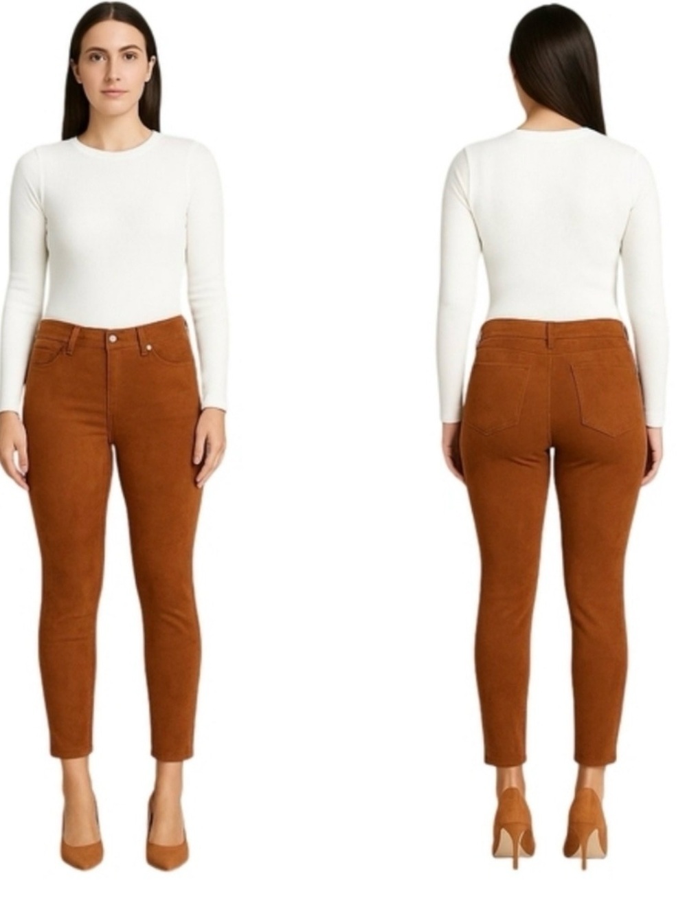 Abby Skinny Ankle Suede Jeans in Chestnut